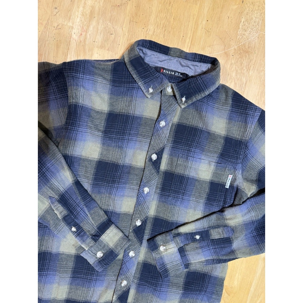 Killik Men's M Blue Gray Plaid Flannel Shirt Long Sleeve Button Down Hunting